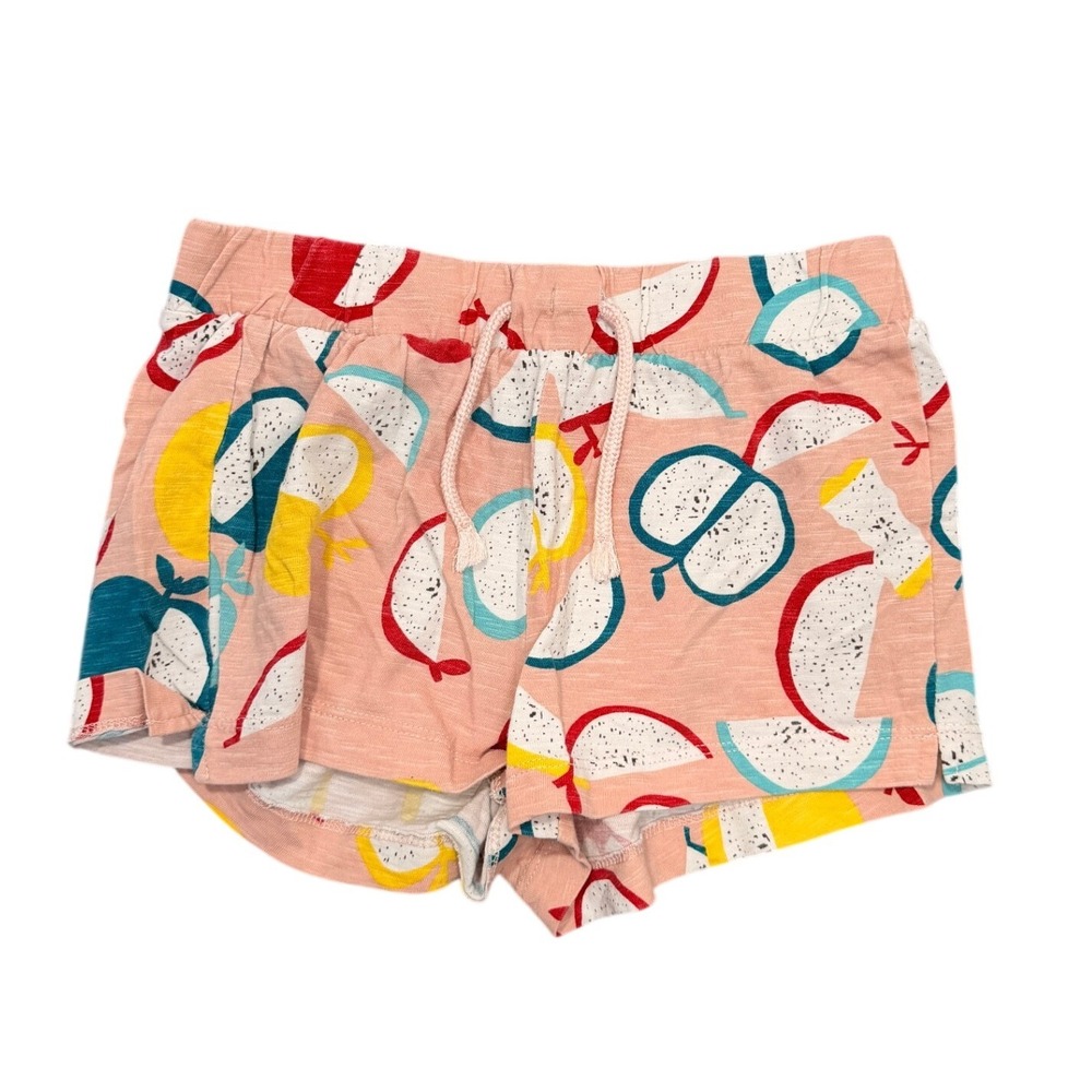 Zara Girls Fruit Print Shorts 9 134 Pink Apple Drawstring Knit Cotton Summer
